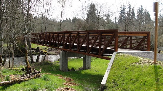 Pedestrian bridge across Salmon Creek between Pleasant Valley Community Park and Washington State University Vancouver.