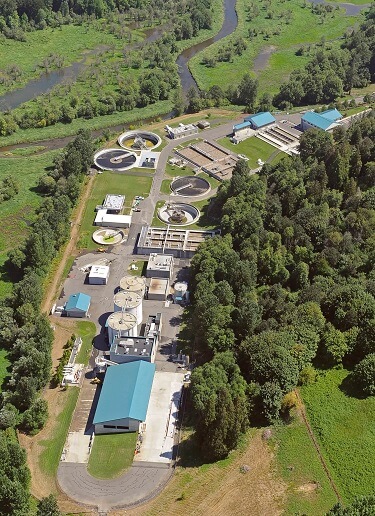 Aerial photo of Salmon Creek Wastewater Treatment Plant.