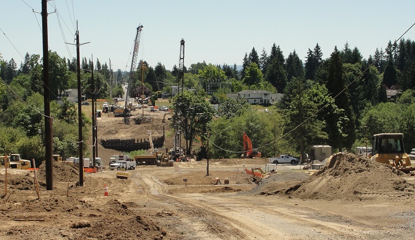Early work on Northeast 10th Avenue bridge construction and roadway improvements, July 2017.
