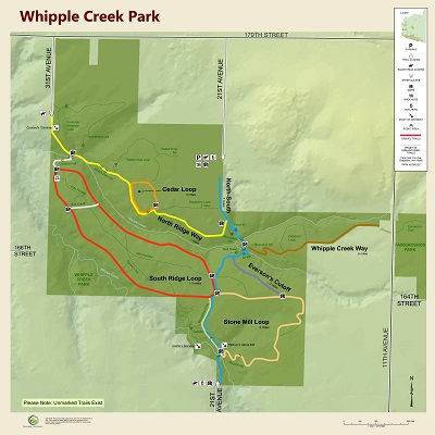 Trail map for Whipple Creek Regional Park.