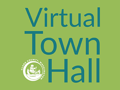 Virtual Town Hall graphic with county logo