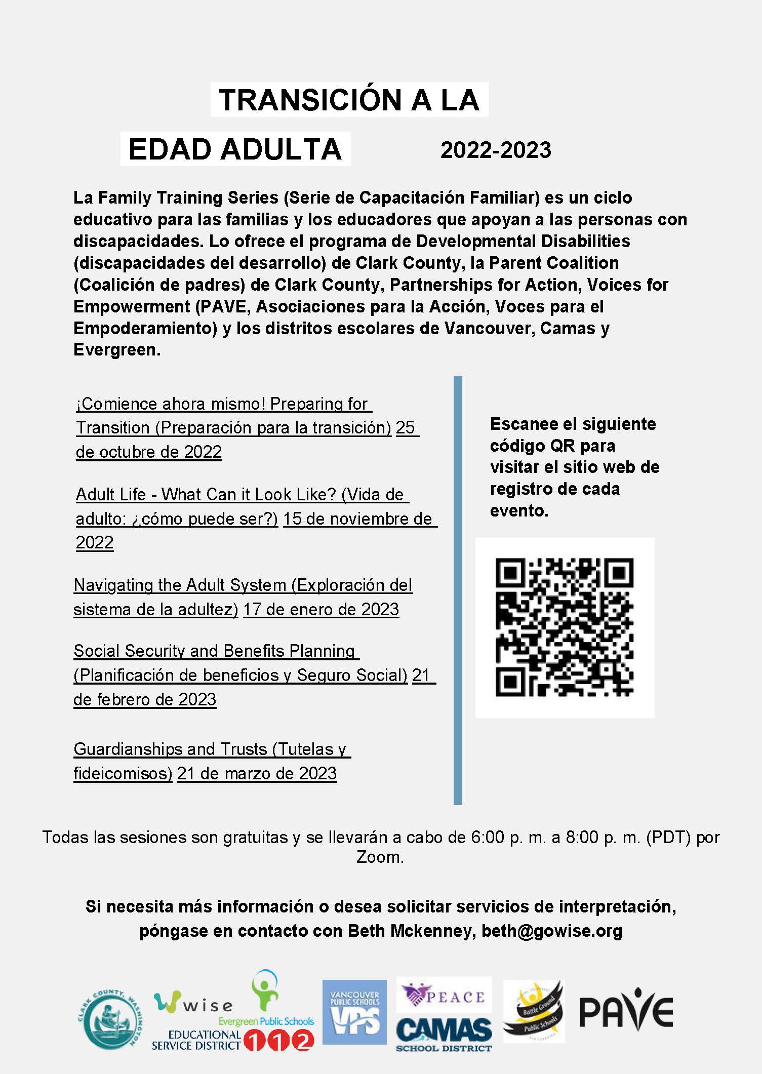 Clark Transition Training Series Flyer_Spanish