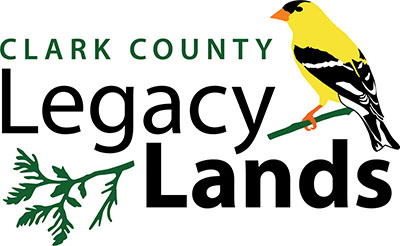Logo for Clark County Legacy Lands, illustration of yellow finch sitting on a branch