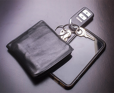 keys, wallet, smartphone