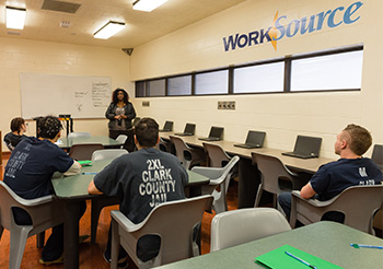 Inmates of Clark County jail participating in group job counseling
