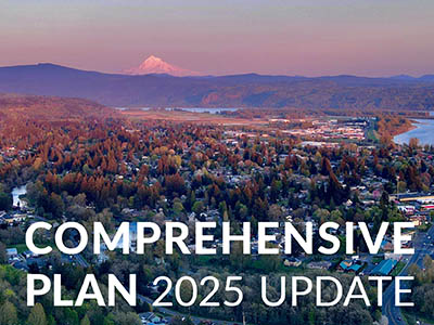 aerial photo of Camas, text: Comprehensive Plan 2025 Update