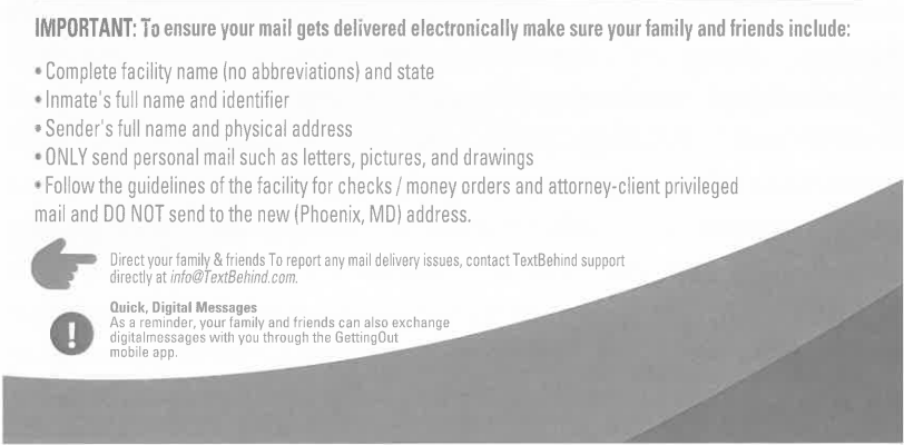 Information on sending inmate mail