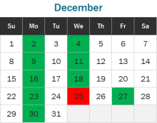 Harm Reduction Center operating hours for December 2024