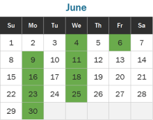 Calendar for March 2025 showing the days when the Harm Reduction Center is open.