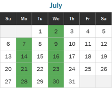 Calendar for March 2025 showing the days when the Harm Reduction Center is open.