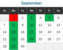 Calendar for March 2025 showing the days when the Harm Reduction Center is open.