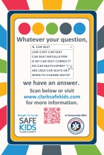 Handout with information on how to schedule an appointment for a child car seat