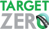 Logo with green text reading "Target" and gray text reading "Zero". The "O" in "Zero" fades from green to teal and has a road crossing the letter.